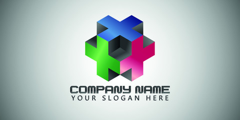 Plus sings 3 in 1 3D logo design vector