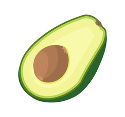 Avocado half view of green natural product isolated on white. Element of cosmetic mask with cutting of organic fresh fruit. Vitamin treatment with vegan and raw food for skin or hair vector