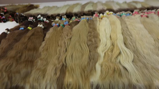 Long beautiful female hair, artificial long female hair in light shades
