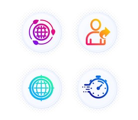 Seo internet, Eco energy and Refer friend icons simple set. Button with halftone dots. Timer sign. Globe, Ecology, Share. Deadline management. Technology set. Gradient flat seo internet icon. Vector