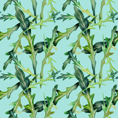 Watercolor Arugula Seamless Pattern.