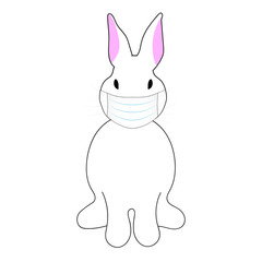 Easter Bunny in a medical mask, protection against coronavirus in 2020. Cute cartoon animal on white isolated background.