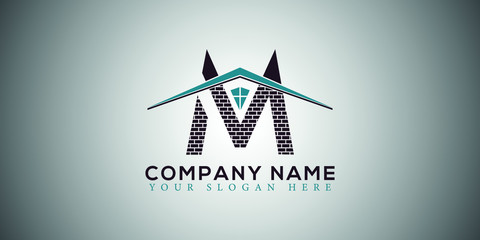 M real estate home construction letter logo design vector