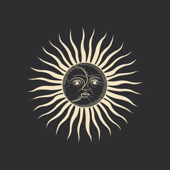 Vector illustration set of moon phases. Different stages of moonlight activity in vintage engraving style. Zodiac Signs