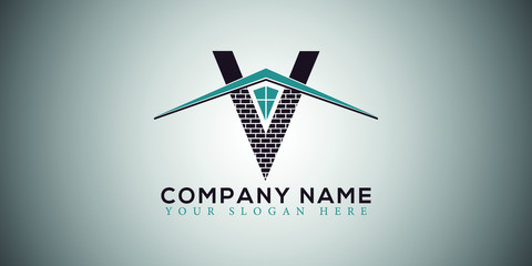 V real estate home construction letter logo design vector