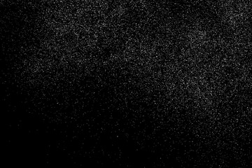 White grainy texture isolated on black background. Dust overlay. Noise granules. Snow vector elements. Digitally generated image. Illustration, EPS 10.