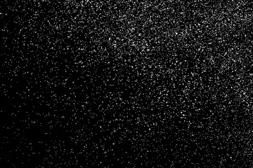 White grainy texture isolated on black background. Dust overlay. Noise granules. Snow vector elements. Digitally generated image. Illustration, EPS 10.