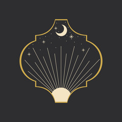 the sun and moon, the beauty of the eastern night. traditional folk spiritual elements. space objects. Vector graphics
