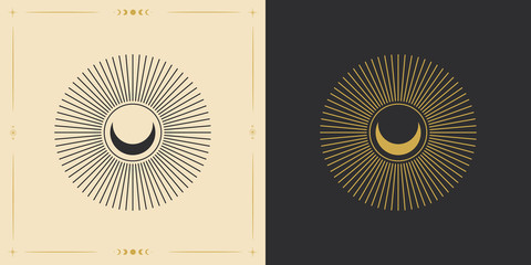 the sun and moon, the beauty of the eastern night. traditional folk spiritual elements. space objects. Vector graphics