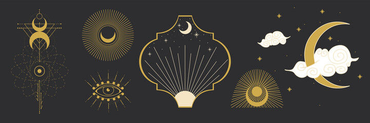 Fototapeta premium the sun and moon, the beauty of the eastern night. traditional folk spiritual elements. space objects. Vector graphics