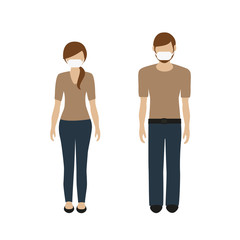 man and woman with mouth protection isolated on white background vector illustration EPS10