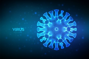 Coronavirus 2019-nCov. Abstract novel coronavirus bacteria. Microscopic view of virus cell close up. COVID-19. Dangerous asian ncov corona virus. SARS pandemic risk concept. 3D vector illustration.