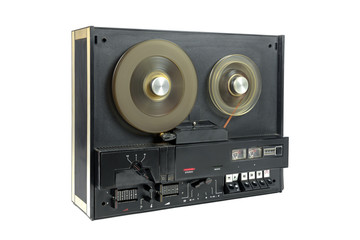 Old audio tape racorder on white background