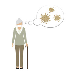 old grandma character with mouthguard thinking about virus vector illustration EPS10