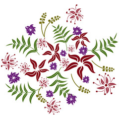 flower meadow of different shades and leaves bright colors for design