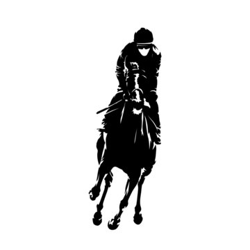 Horse racing, equestrian. Isolated ink drawing. Abstract vector silhouette