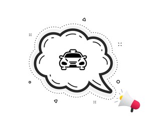 Taxi cab transport icon. Quote speech bubble. Car vehicle sign. Taxicab driving symbol. Quotation marks. Classic taxi icon. Vector