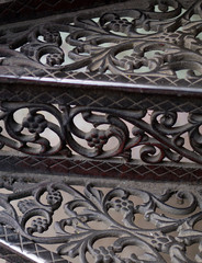  Closeup of metal stairs of spiral or circular staircase       