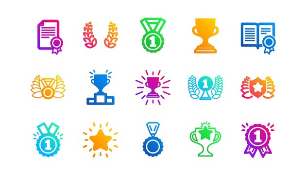 Winner medal, Victory cup and Trophy reward. Award icons. Achievement classic icon set. Gradient patterns. Quality signs set. Vector