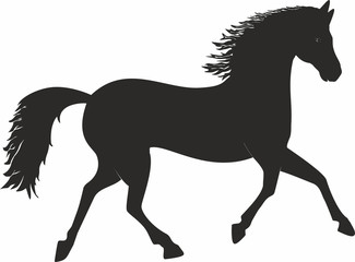 Fototapeta na wymiar Vector illustration. One beautiful black horse in silhouette trotting. running.