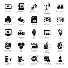 Cinematography Equipment Solid  Icons Pack  - obrazy, fototapety, plakaty