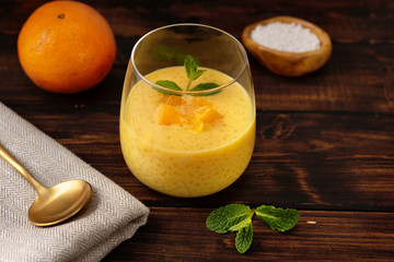 Delicious vegan tapioca pudding with orange flavor