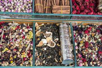 dried tea leaves in the bazaar