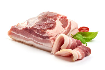 Raw pork belly meat, isolated on white background
