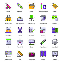 Office and Workplace Supplies Flat Icons Pack 