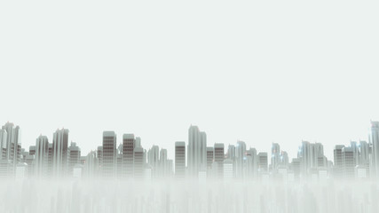 3D Rendering of mega city covered in mist foggy dust environment. Bad air pollution.