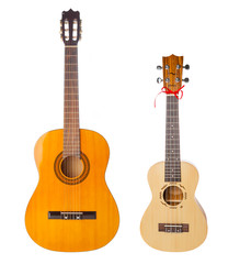 Obraz na płótnie Canvas Acoustic and ukulele guitars isolated on white background