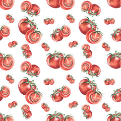 Seamless pattern. Watercolor tomatoes. Hand drawn Illustrations isolated on white background.
