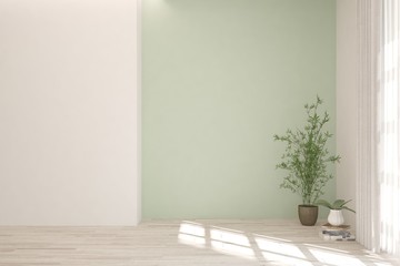 Empty room in white color. Scandinavian interior design. 3D illustration
