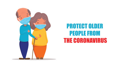 Coronavirus in China and in whole world. Older people in medical face mask. Grandparents wearing a surgical mask to  protect from coronavirus (2019-nCoV). Vector flat cartoon illustration