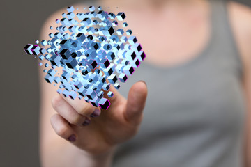 cloud connected to many objects on a virtual screen.