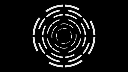 3d rendering. spinning white circular rings tunnel hole on black background.