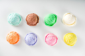 Colorful pastel ice cream with waffle cones