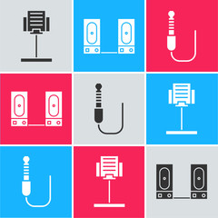 Set Music stand, Stereo speaker and Audio jack icon. Vector © Oksana