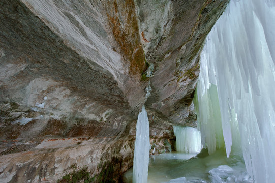 Winter landscape of the Eben Ice Cave interior, Michigan's Upper Peninsula, USA