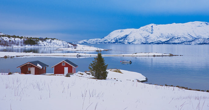 Norway winter landscape. Beautiful polar landscape