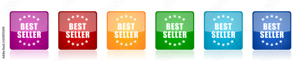 Fototapete best seller icon set, colorful square glossy vector illustrations in 6 options for web design and mo