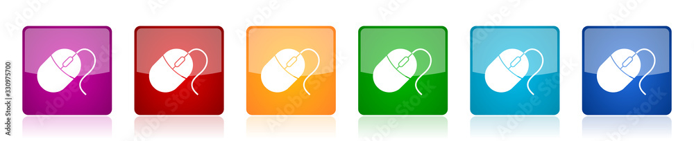 Leinwandbilder mouse icon set, colorful square glossy vector illustrations in 6 options for web design and mobile a