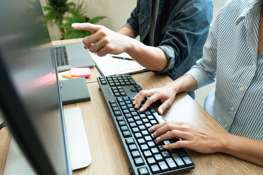 Team of programmers working together development Website design and coding technologies in a software develop company office, Coworkers Team concept