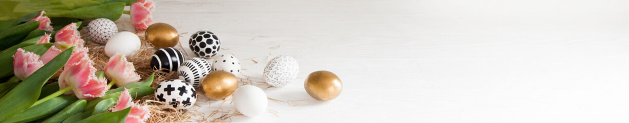 Beautiful golden black-white modern easter eggs