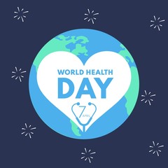 International world health day greeting card design template consisting earth illustration. Heal the world vector illustration.
