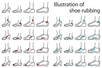 靴擦れのイラストセット2(カラー)