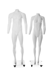 Male and female ghost headless mannequins with removable pieces isolated on white