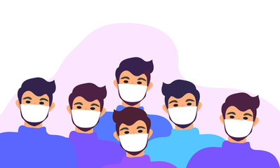 Masked people, crowds, virus protection. Coronavirus concept. flat style icon. Isolated on a white background. Vector illustration