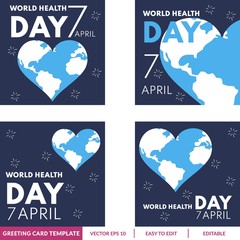 International world health day greeting card design template consisting earth illustration. Heal the world vector illustration.