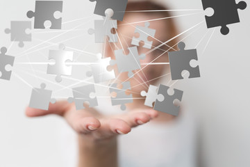 puzzle hand solution concept business.